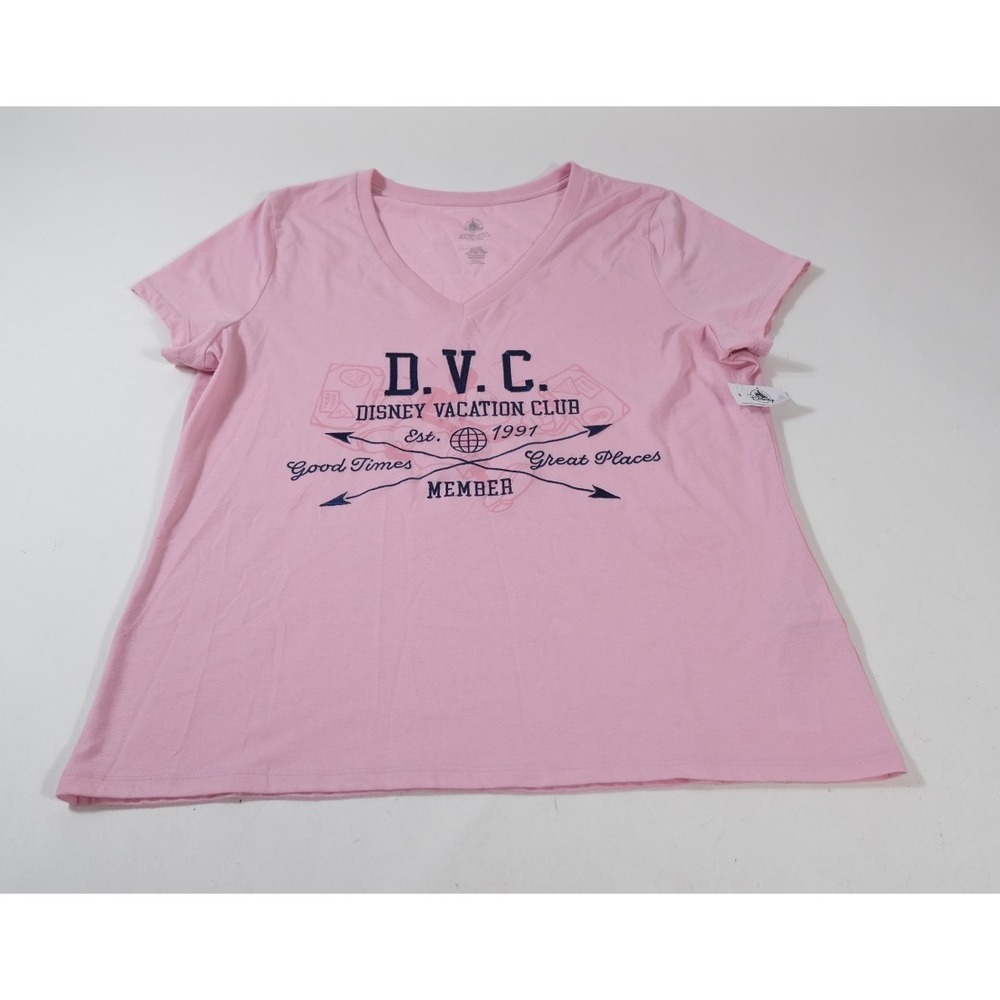 Disney Shirt Womens XL Pink Disney Vacation Club Member V-Neck Graphic Tee New